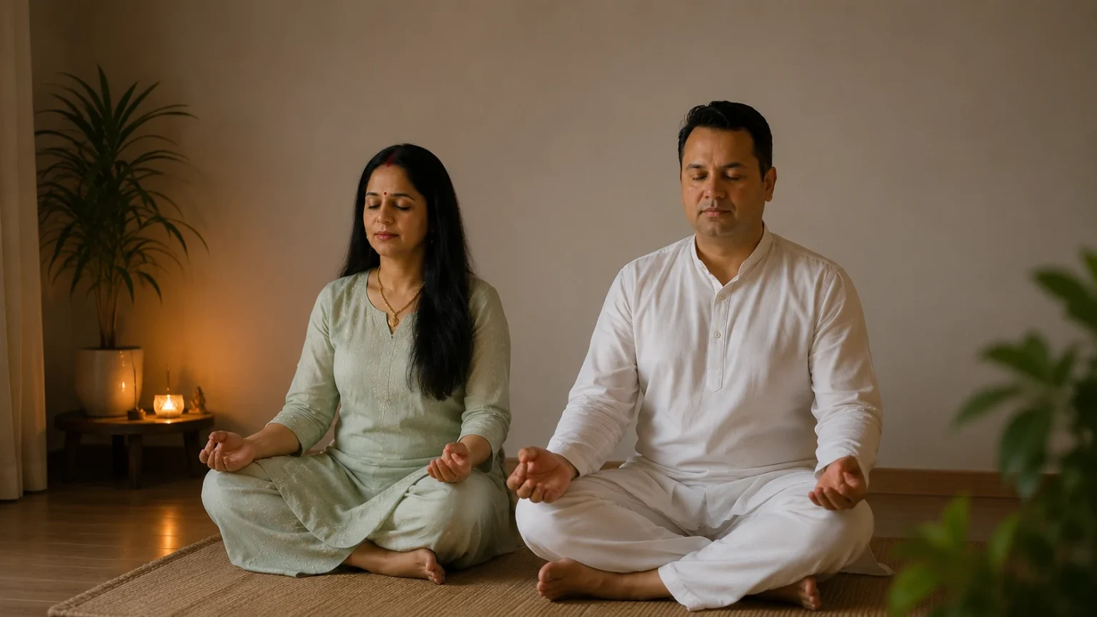 Home cozy morning meditation together